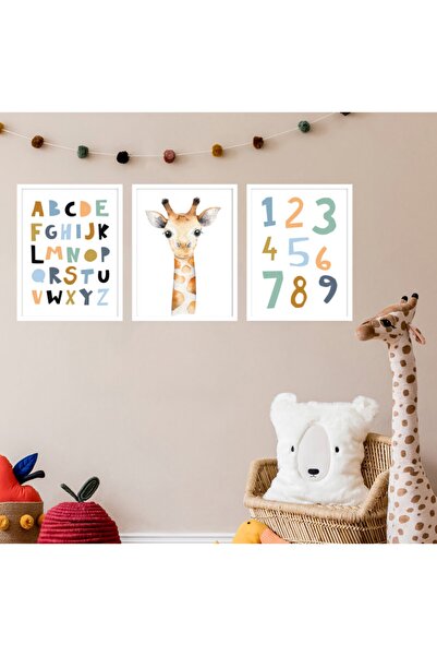Ya&mu Tablosetleri 3 Adet 33 X 44cm Büyük Boy Ahşap Beyaz Çerçeveli Bebek, Ço...