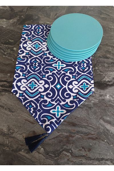 dehaberk Marine Pattern Runner 6 τεμαχίων Τυρκουάζ Σετ αμερικανικής σερβιτόρας Supla
