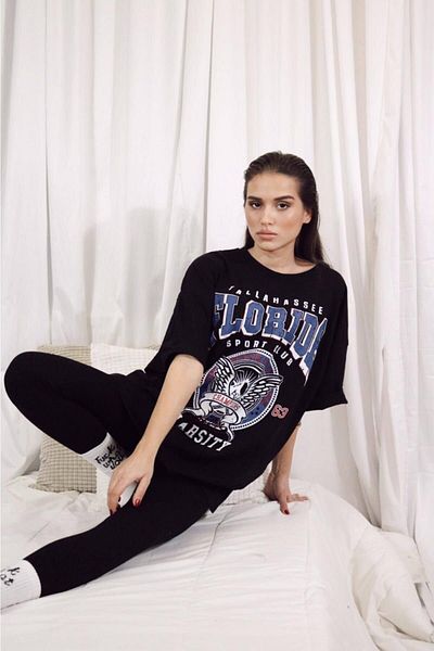 MODAGEN Women's Black Florida Printed Oversize Tshirt