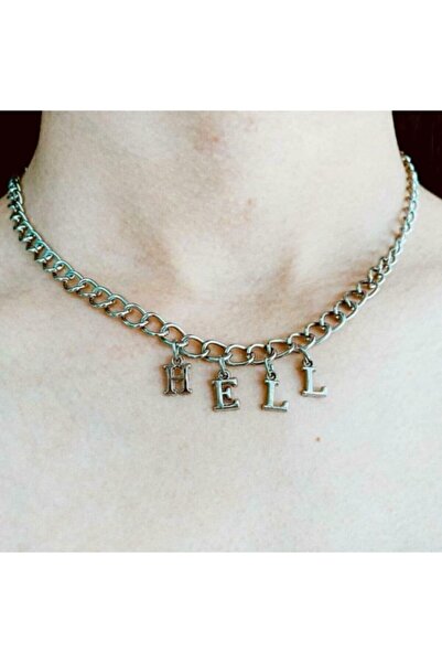 AlpCollection Women's Gray Hell Written Letter 45 cm Chain Gift Necklace Jewelry