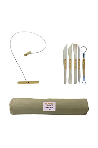 GLANCE Beyaz Seramik Hamuru 3 kg Kil Kesme Teli 5'li Ebeşuar Seti