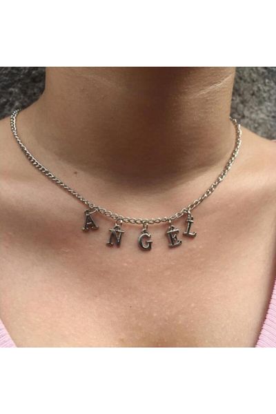 AlpCollection Gray Angel Written Letter 45 Cm Chain Gift Women's Necklace Jewelry