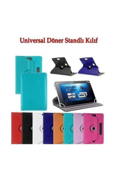 Fuchsia Hometech Alfa 10ma Uyumlu Pembe Deri Standlı Dönerli Universal 10.1  Tablet Kılıf