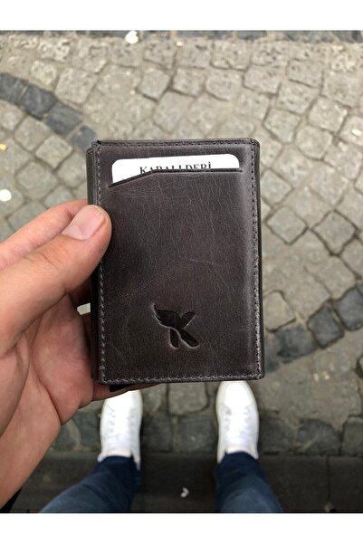 Karalı Deri Karali Deri Mekanizmalı Hakiki Deri Crazy Koyu Gri Kartlıklı Para...