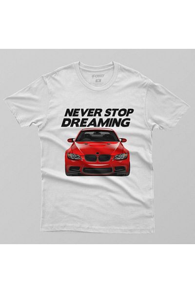 Crazy Ανδρικό λευκό μπλουζάκι με στάμπα Never Stop Dreaming