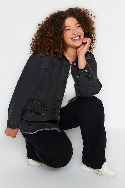 Trendyol Curve Τζιν μπουφάν Anthracite Oversize TBBAW24AG00022