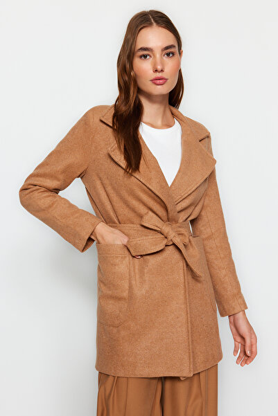 Trendyol Collection Camel Belted Wool Stamp Coat TWOAW24KB00170