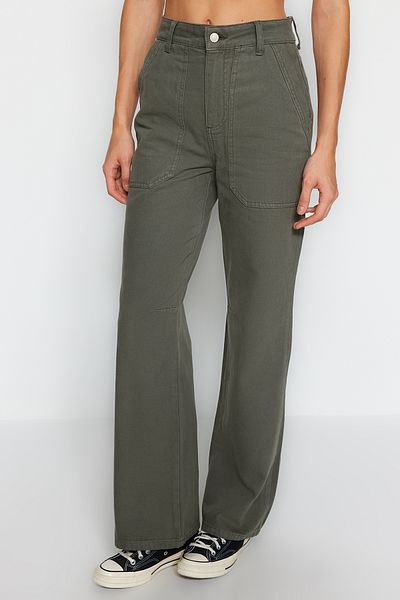 Trendyol Collection Khaki High Waist Wide Leg Jeans with Pocket Detail TWOAW24JE00200