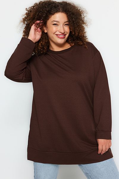 Trendyol Curve Brown Slit Detailed Thin Knitted Sweatshirt TBBSS22SW0173