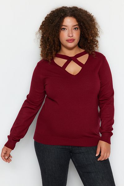 Trendyol Curve Burgunderfarbener Strickpullover mit Fensterausschnitt/Ausschnitt und detailliertem Schnitt TBBAW24AN00061