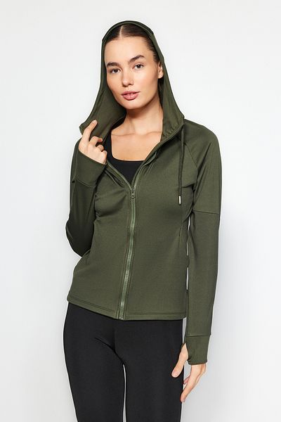 Trendyol Collection Dunkler, stumpfer, khakifarbener, mit Daumen perforierter, gerippter, warmer Winter-Strick-Sportmantel THMAW24SW00011