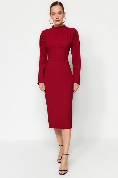 Trendyol Collection Burgundy Fitted Midi Woven Dress TWOAW24EL00299
