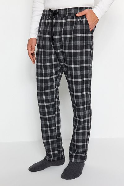 Trendyol Collection Black Plaid Regular Fit Woven Pajama Bottoms TMNAW24PJ00015