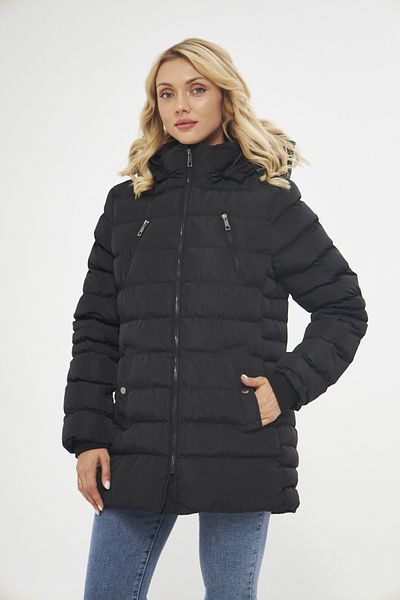 DYNAMO Women's Black Hooded Puffer Thick Short Coat