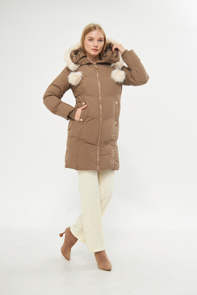 DYNAMO Kadın Kahve Kapüşonlu Kürk Astarlı Kalın Kaban 5304