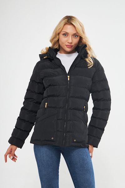 DYNAMO Schwarze Pufferjacke für Damen mit abnehmbarer Kapuze 5014