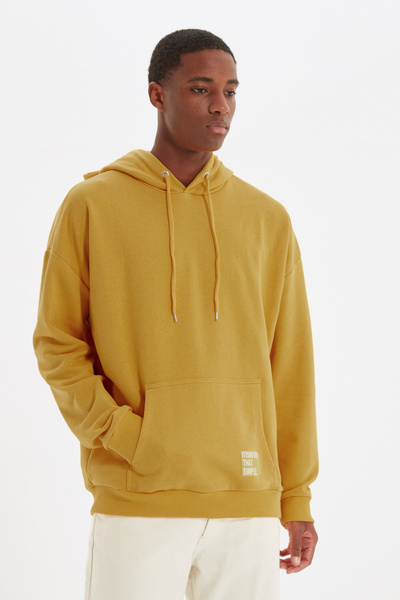 Trendyol Collection Sárga polár/meleg kapucnis oversize pulóver - TMNAW21SW2005