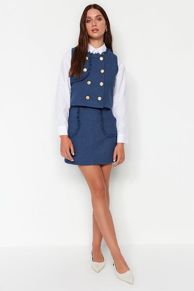 Trendyol Collection Mini tkaná sukně z Indigo střapce TWOAW24ET00204