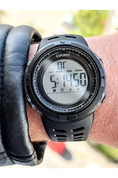 Cockpit Brand, Suitable for Marine Use, Illuminated, Digital Men's Wristwatch + Bracelet with Stopwatch