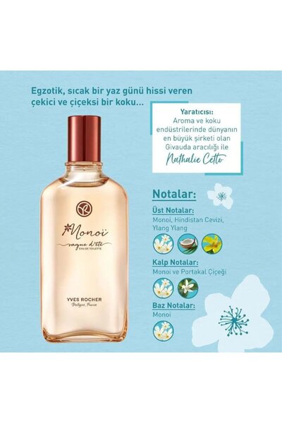 Yves Rocher Monoi Edt Tiare çiçeğinin sıcak notası yaz esintisi Parfüm 100ml....