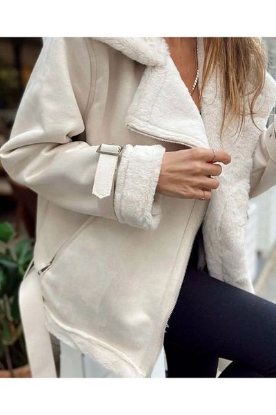 MİSSACİK Palton/Jachetă CU BLANĂ DE SUEDE CULOARE BEIGE