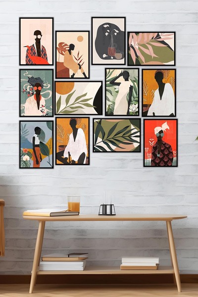Artavessa طقم طاولات بإطار أسود مكون من 12 قطعة من MDF
