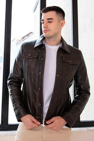 Hodore Klein Tan Wiped Men's Genuine Leather Jacket