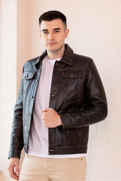 Hodore Klein Tan Wiped Men's Genuine Leather Jacket