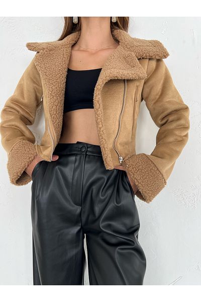 Laluvia Hnědý kabát Dakota Suede Shearling