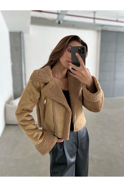 Laluvia Hnědý kabát Dakota Suede Shearling