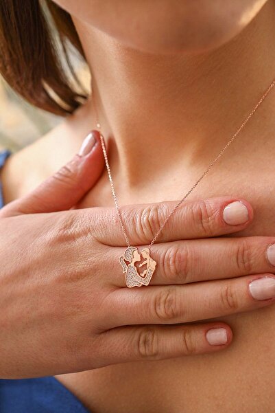 Genel Markalar Anne & Bebek Tasarımlı, Kadın Gümüş Kolye, 925 Ayar, Zirkon Ta...