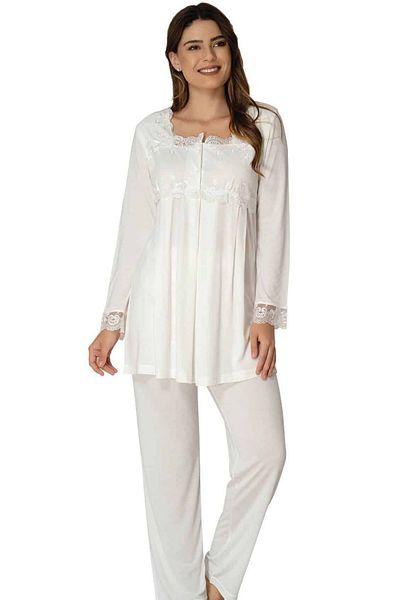 BLACKMORE Women's Ecru Lace Long Sleeve Maternity Pajama Set