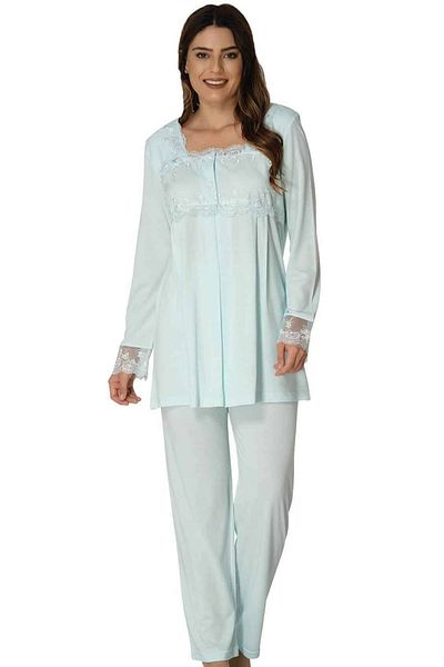 BLACKMORE Women's Turquoise Lace Long Sleeve Maternity Maternity Pajama Set