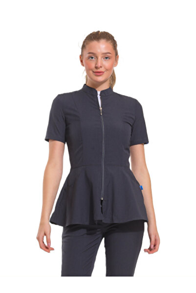 Wio Uniform Azelıa - Kadın Likralı Koyu Gri Doktor Hemşire Üniforma Üst