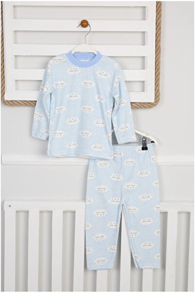 dubi baby mavi renk bulut desenli 2'li bebe pijama takımı