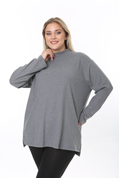 ESPİNA Women's Large Size Soft Quality Slit Turtleneck Tunic