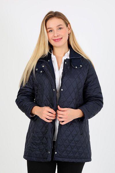 By Alba Collection Women's Baklava Slice Quilted Large Size Coat Navy Blue