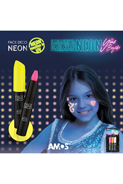 Amos Neon Gece Parlayan Yüz Boyası - 3lü Set