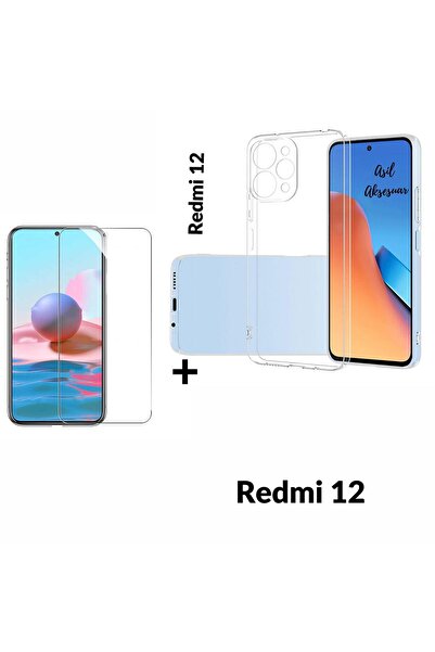 AQUA AKSESUAR Xiaomi Redmi 12 Uyumlu Şeffaf Ve Esnek Soft Kılıf+9hcam
