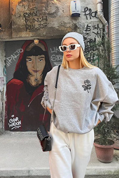 Surprise tekstil Унисекс черно-сива суитшърт с флорален принт