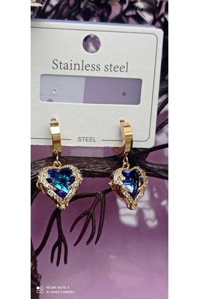 Kudi Steel Sky Heart Zircon Earrings