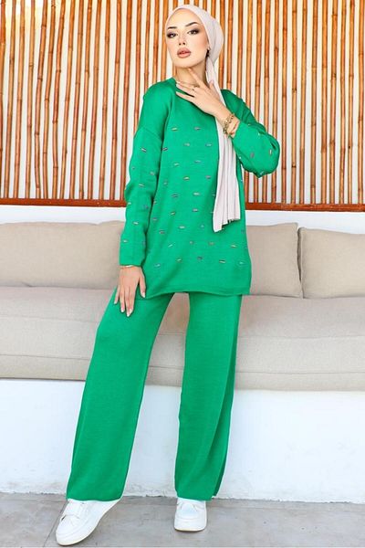 benguen 23006 Embossed Knitwear Suit Green