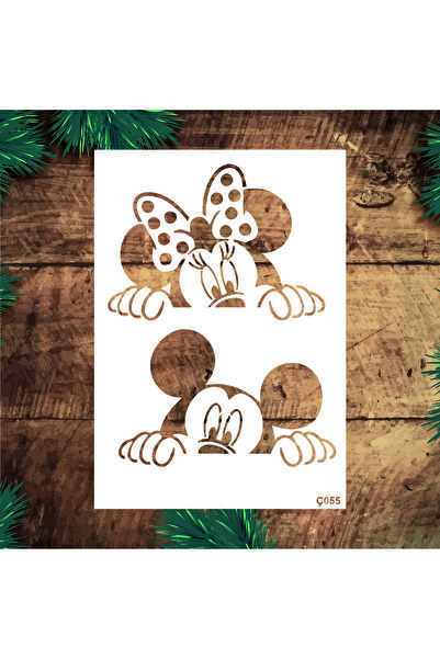 STENCİLTASARIM Stencil Tasarım Ç055 Mickey And Minnie - Dekoratif Duvar Fayan...