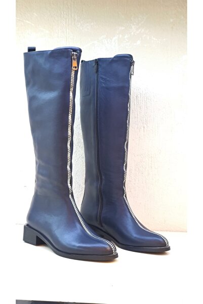 VİNİCCİ AYAKKABI حذاء نسائي من الجلد الطبيعي باللون الأزرق الداكن