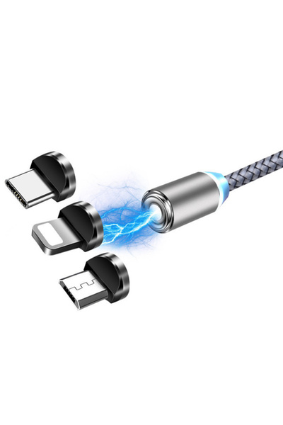 Ally 1M Magnetic-Mıknatıslı Usb Şarj Kablosu 3 Başlık?iPhone+Type-C+Micro
