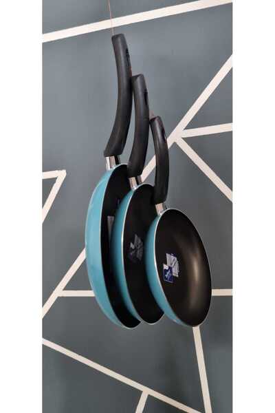 Mehtap Tava 3lü Set 18-22-26 Cm Teflon Yanmaz Yapışmaz Tava Turkuaz Mavii