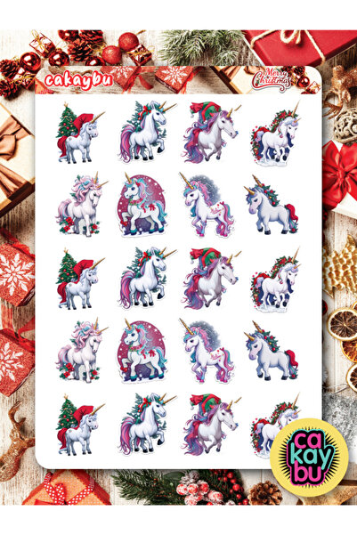cakaybu Tema de Crăciun cu unicorn - Set de autocolante A4, 1 foaie de ilustr...