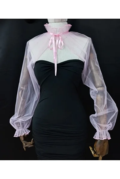 es moda shop Amy evening dresses tulle shawl neck collar baby pink
