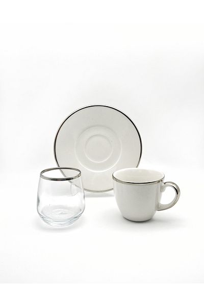 ÖzcamKristal 18 Pieces 6-Person Porcelain Silver Gilt Turkish Coffee Set