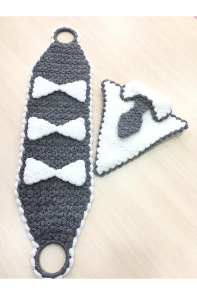 Papatyam Hand Knitted Dowry Washcloth Set Gray Groom Bundle 2 Pieces/Groom Dowry/Bath Washcloth/Shower Washcloth/Handcrafted Washcloth